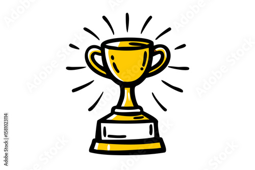 Shiny Golden Trophy on Luxurious Velvet Podium Under Dramatic Spotlight with Glowing Bokeh – Award Ceremony Vector Illustration Concept – Generative AI