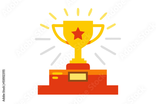 Shiny Golden Trophy on Luxurious Velvet Podium Under Dramatic Spotlight with Glowing Bokeh – Award Ceremony Vector Illustration Concept – Generative AI