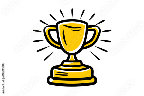 Shiny Golden Trophy on Luxurious Velvet Podium Under Dramatic Spotlight with Glowing Bokeh – Award Ceremony Vector Illustration Concept – Generative AI