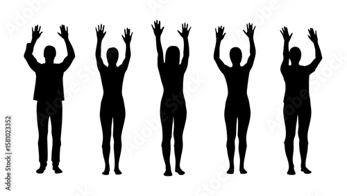 Silhouettes of People Raising Hands PNG Transparent Background