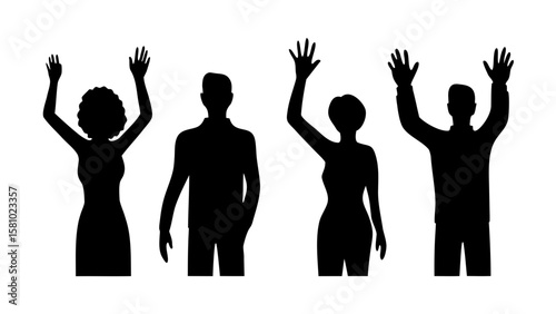 Silhouettes of People Raising Hands PNG Transparent Background