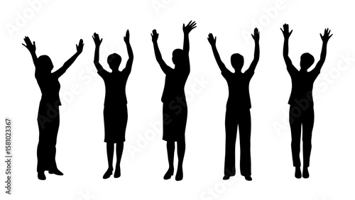 Silhouettes of People Raising Hands PNG Transparent Background