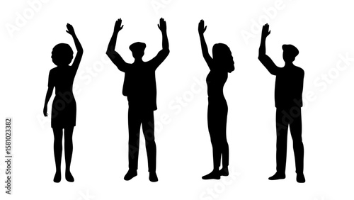 Silhouettes of People Raising Hands PNG Transparent Background