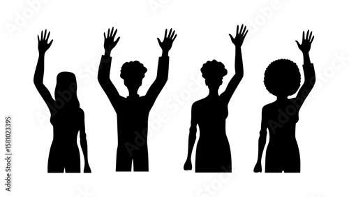 Silhouettes of People Raising Hands PNG Transparent Background