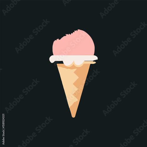 A delicious pink ice cream scoop atop a crispy cone against a dark background, perfect for dessert promotions
