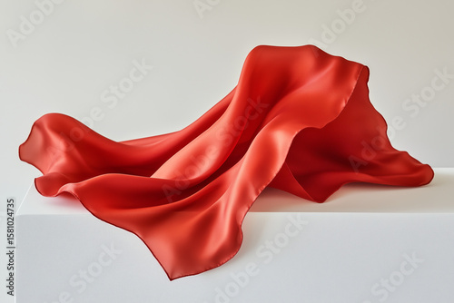 Red Chiffon Scarf on White Background – Flowing Lightweight Fabric with Soft Folds, Elegant Fashion Accessory for Women