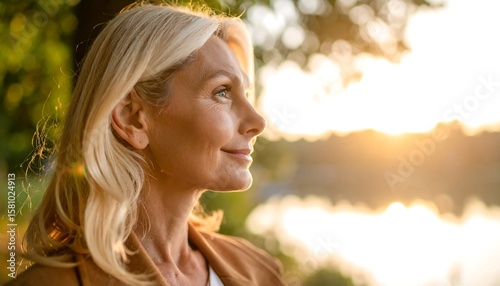 Fototapeta Naklejka Na Ścianę i Meble -  Woman gazing at sunset
