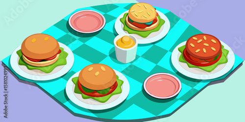Colorful set of delicious Easter eggs food illustration