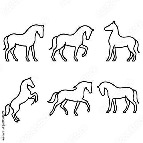 Dynamic horse silhouette vector illustrations on a white background capture the spirit of wild and domestic animals in motion
