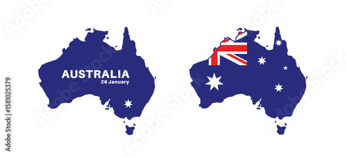 Set of isolated australia maps. australia flag overlaid with flag proportions. Maps and traveling around the world