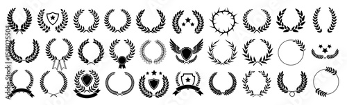 laurel wreath logo set for medal, award, emblem, certificate etc. leaf pattern that can be used for winner, achievement, prize, trophy, wedding etc purpose. eps vector design elements.
