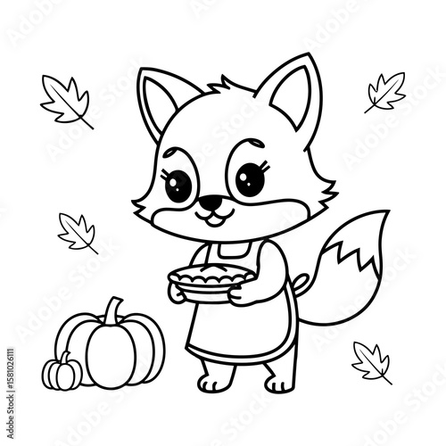 Cute thanksgiving coloring page, Line art coloring book or page for children, ready to print