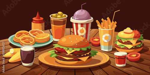Delicious vector icons: A fast food collection with burgers, coffee, and fries