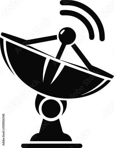 Satellite communication dish icon, black signal antenna vector isolated on white background