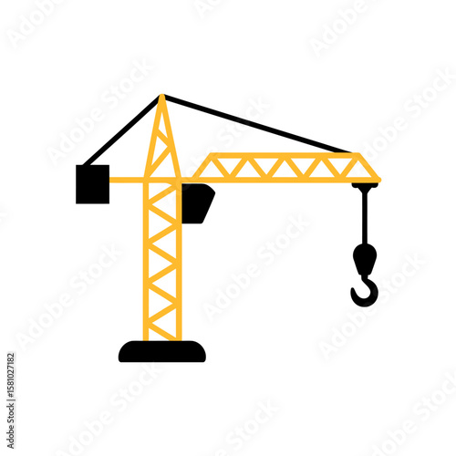 Yellow construction tower crane with hook on white background vector illustration