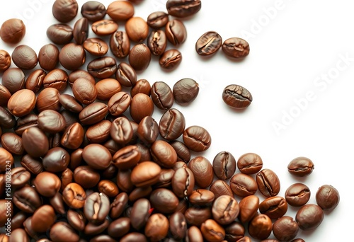 Close-up of roasted coffee beans, isolated on white,  rich, coffee beans