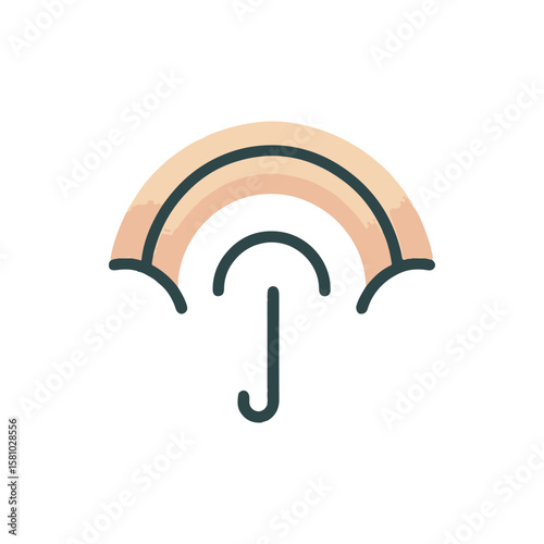 A minimalist illustration of an umbrella with a rainbow above, symbolizing protection and hope
