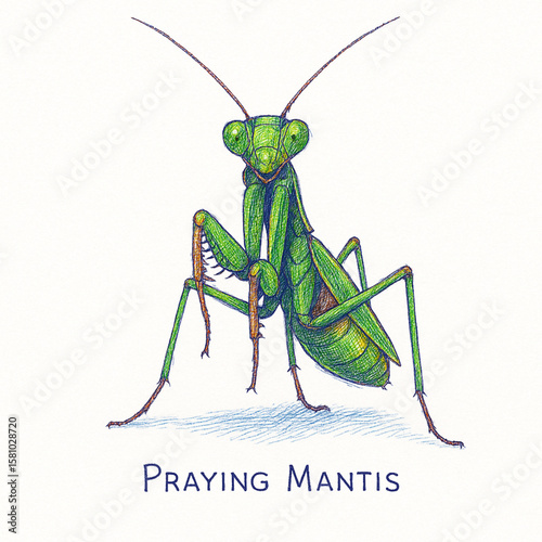 Praying Mantis Detailed Colorful Illustration