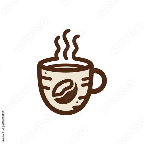 A steaming cup of coffee with a coffee bean design, set against a minimalistic background