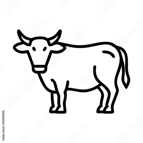 Minimalist black outline vector icon of a bull, symbolizing strength, agriculture, and livestock. Isolated on a white background.