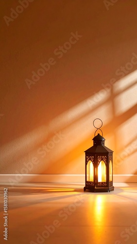 Ornate lantern, warm light, sunbeams