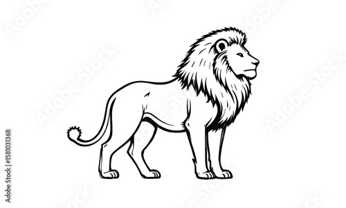 "Minimalist Standing Lion Vector – Side Profile with Bold Outline Design"