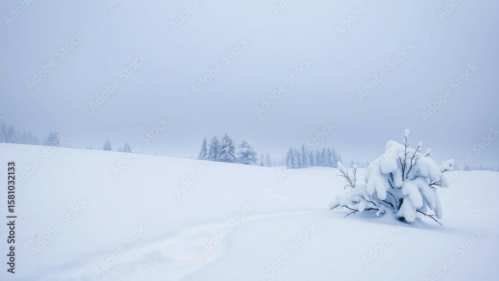 Fototapeta premium Atemberaubende Winterlandschaft mit schneebedeckten Tannen, Bergen im Hintergrund und klarem blauen Himmel. Idyllische Naturaufnahme in hoher Auflösung, perfekt für Winterdesigns und Weihnachtsmotive.