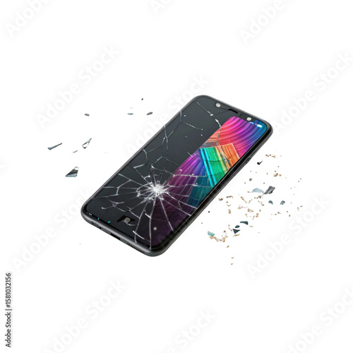 Broken phone screen repair service needed mobile device damage concept transparent background