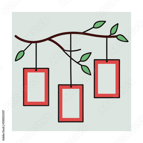 Simple Branch Illustration with Hanging Empty Photo Frames