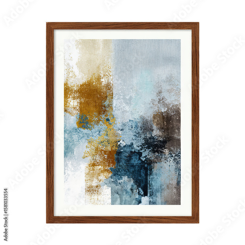 Framed abstract art print with neutral border. Isolated white background. Png format