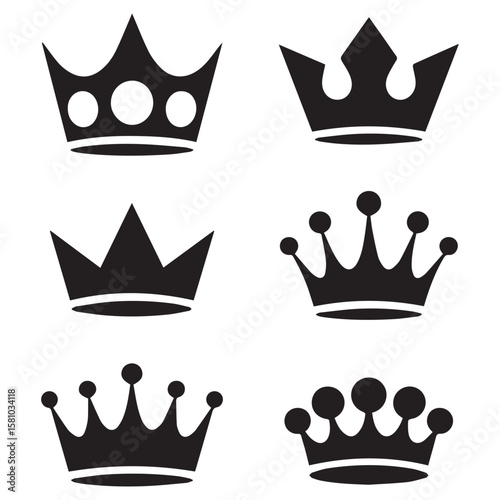 A collection of royal crown silhouettes in various shapes and styles