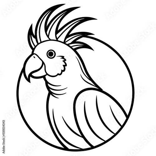 Stylized black and white cockatoo bird head silhouette isolated on white background