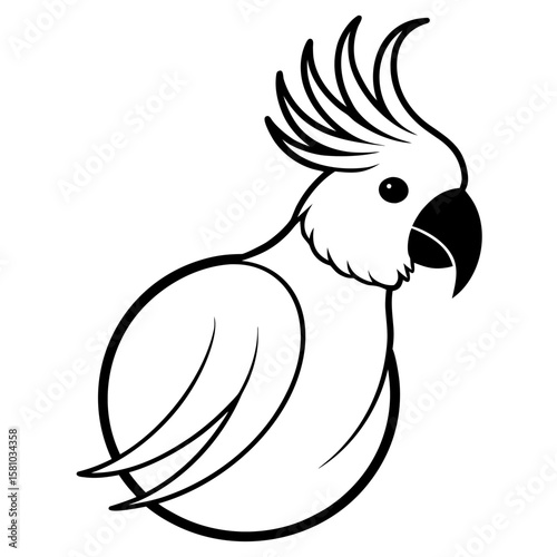 Stylized black and white cockatoo bird silhouette isolated on white background
