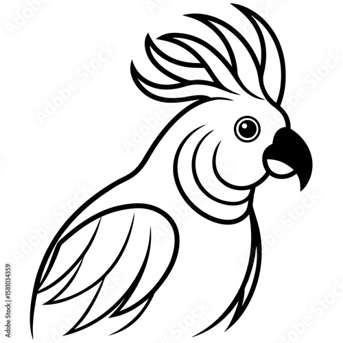Stylized black and white cockatoo bird silhouette isolated on white background