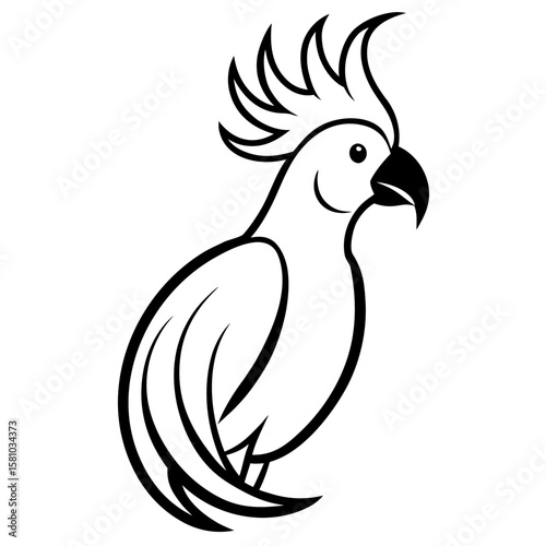 Stylized black and white cockatoo bird silhouette isolated on white background