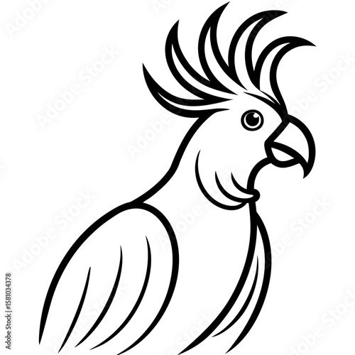 Stylized black and white cockatoo bird silhouette isolated on white background