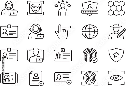 Security identification and online access icons in a clean and simple line style for any design 