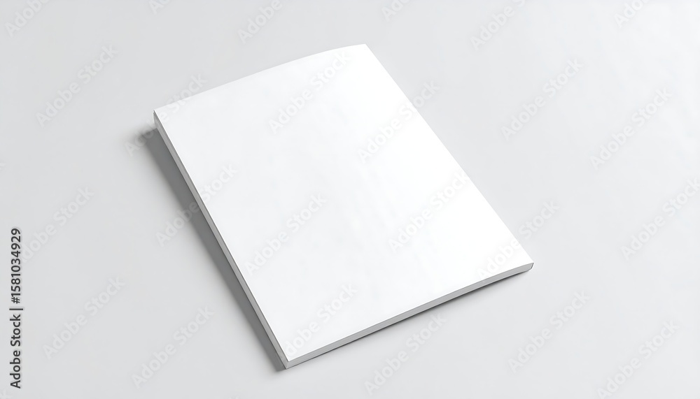 Fototapeta premium Blank white magazine/book lying flat on a light gray surface