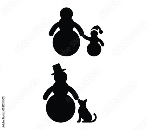 Silhouette Snowman with Accessories