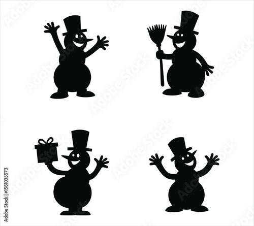 Smiling Snowman Silhouette Set