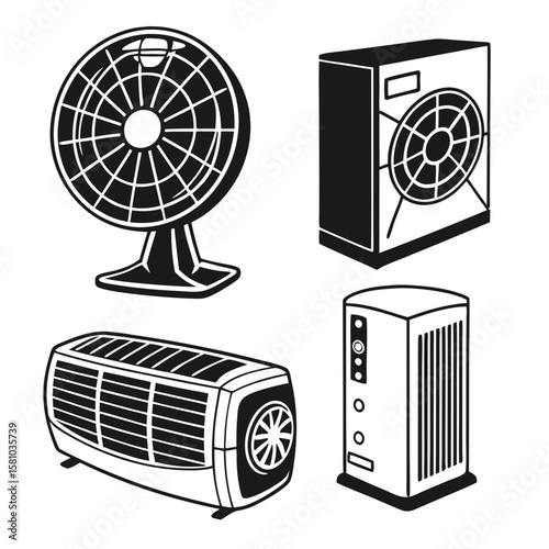 Black and white air conditioning and fan icons air conditioner
