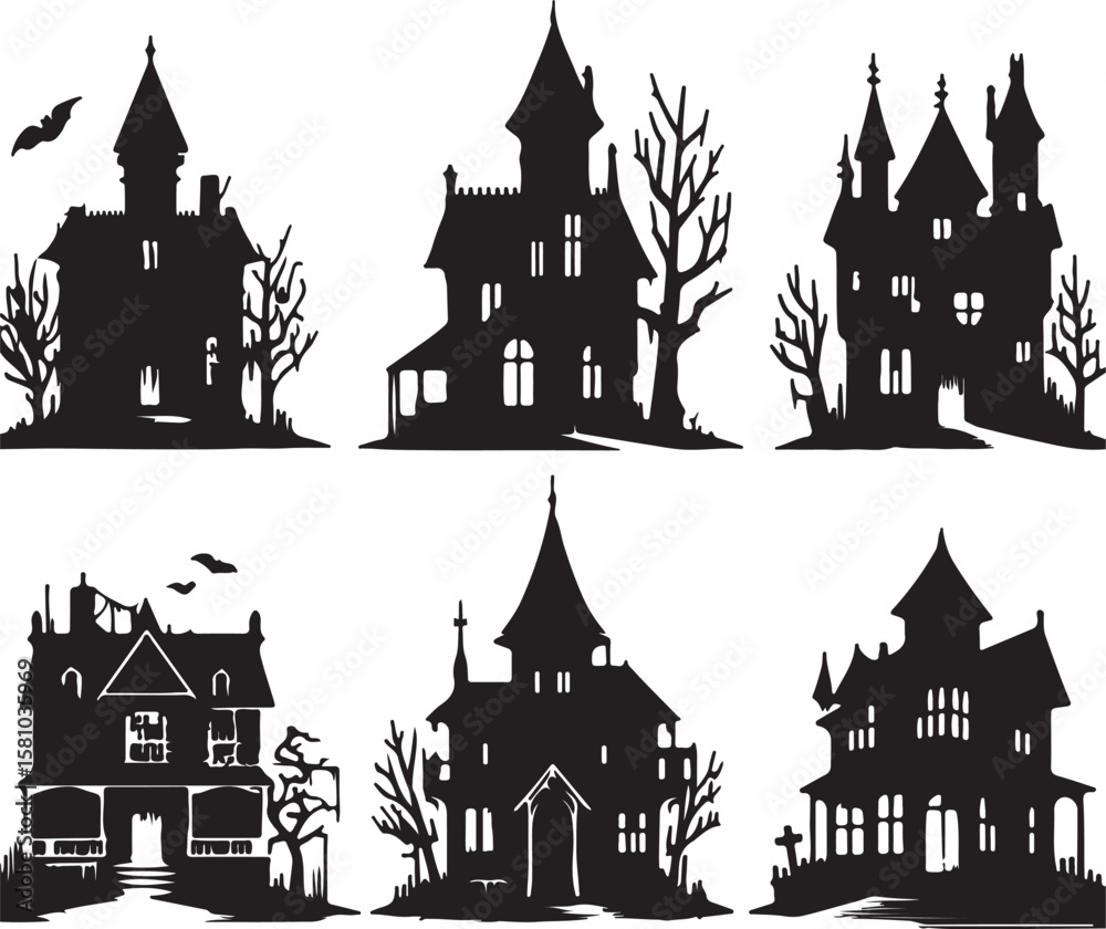 Obraz premium Spooky Silhouette Halloween Houses for Design