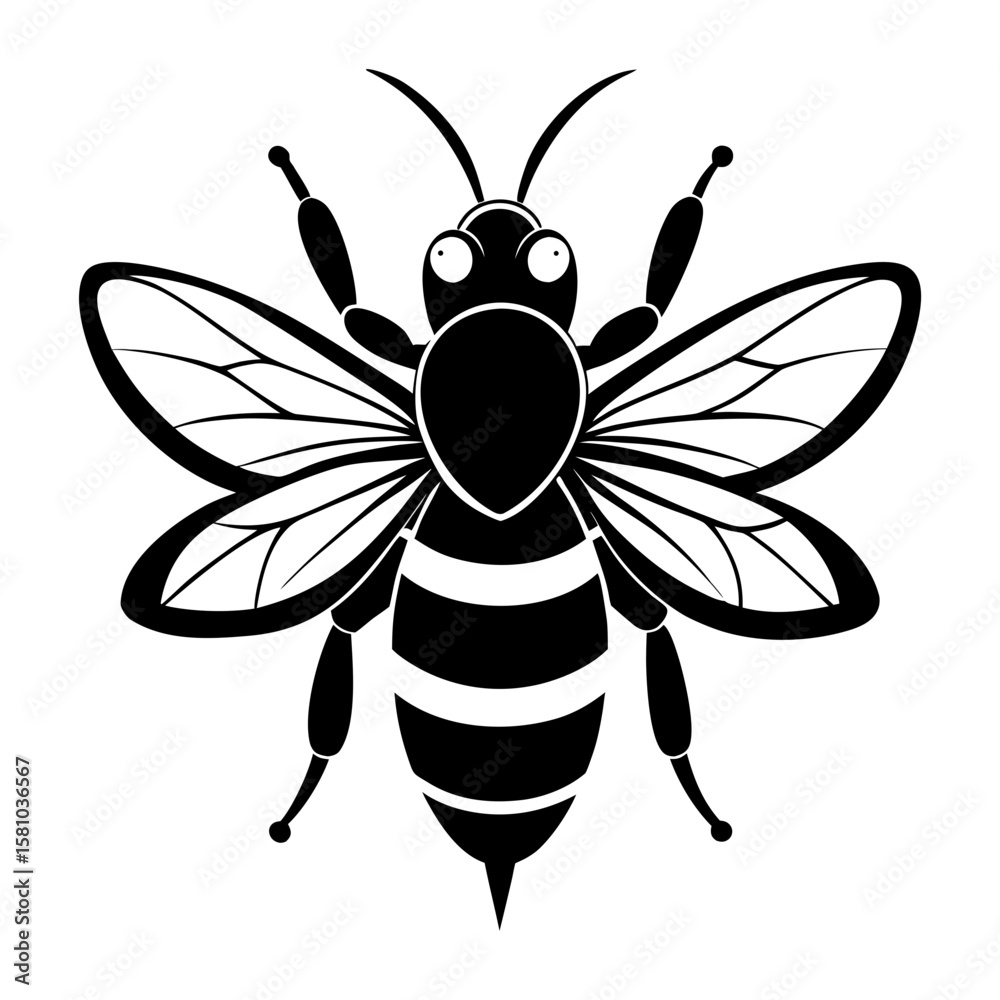 Fototapeta premium Bee flying near flower simple vector illustration on white background