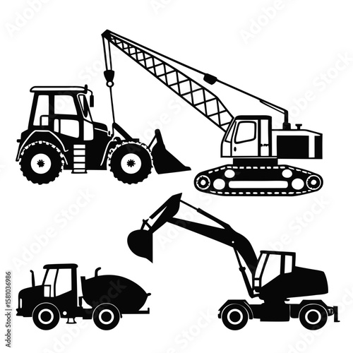 Black construction vehicle silhouettes construction vehicles