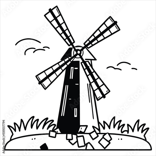 Traditional Windmill Generating Power for Rural Agriculture and Energy Needs