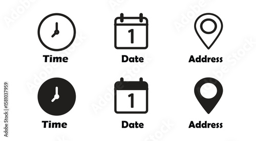 Fotografie Collection of icons for location, date and time , vector illustration