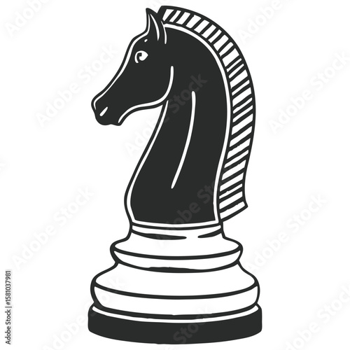 Black Knight Chess Piece Silhouette Abstract Elegant Design Artwork