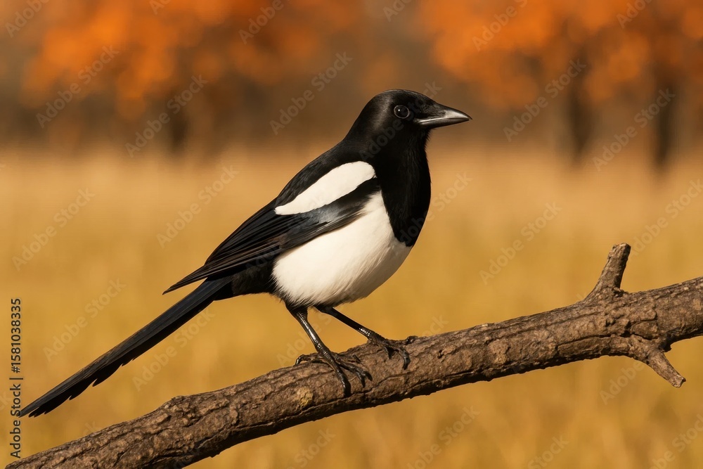 A solitary blackbird perches on a branch amidst autumnal hues A solitary blackbird perches on a branch amidst autumnal hues