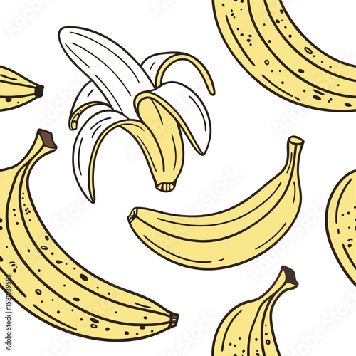 An illustration of a bunch of ripe yellow bananas, a healthy tropical fruit snack with peel isolated on white