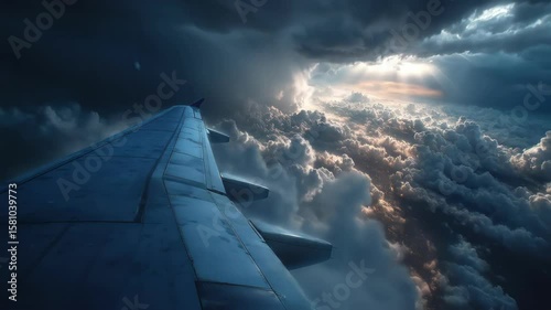 Aerial view of airplane wing over clouds in sky during flight
